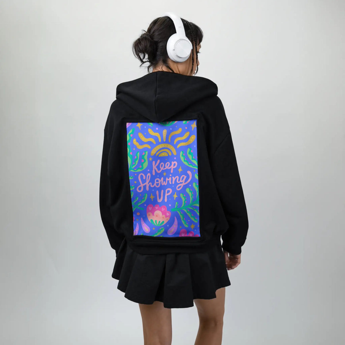 keepshowingup patch on female essential zip hoodie in after hours