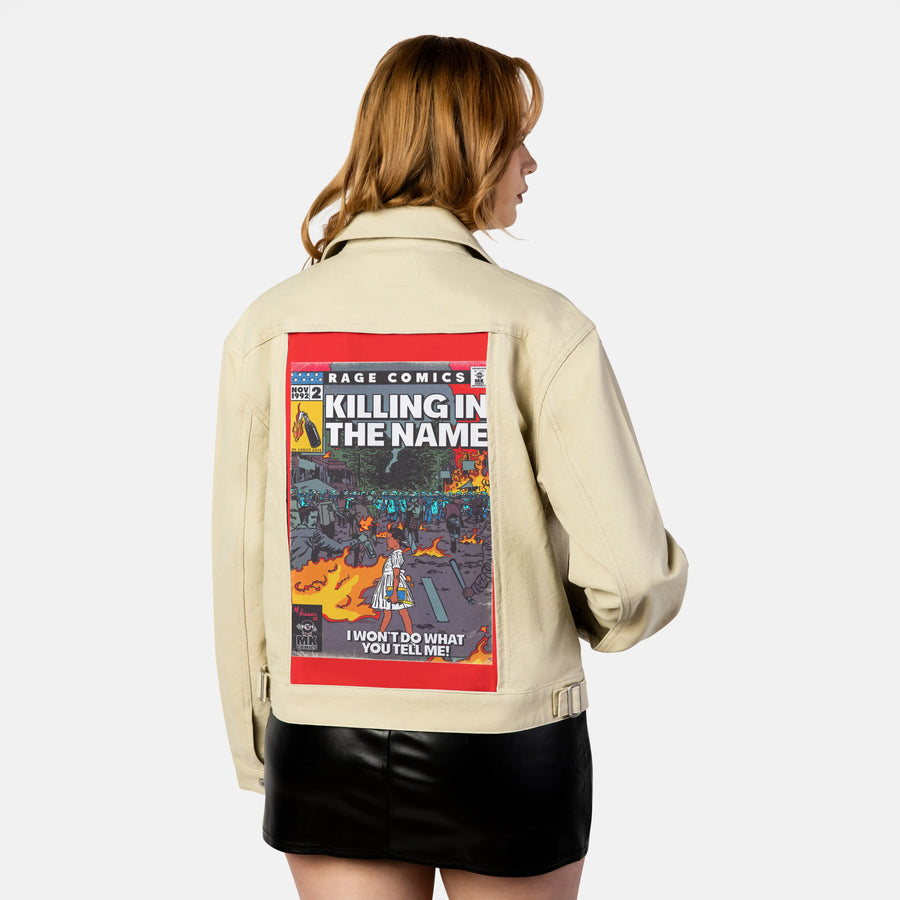 killinginthename patch on female atelier canvas jacket in tan