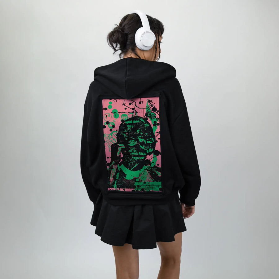 kindestregards patch on female essential zip hoodie in after hours
