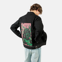 kindestregards patch on male og denim jacket in raven
