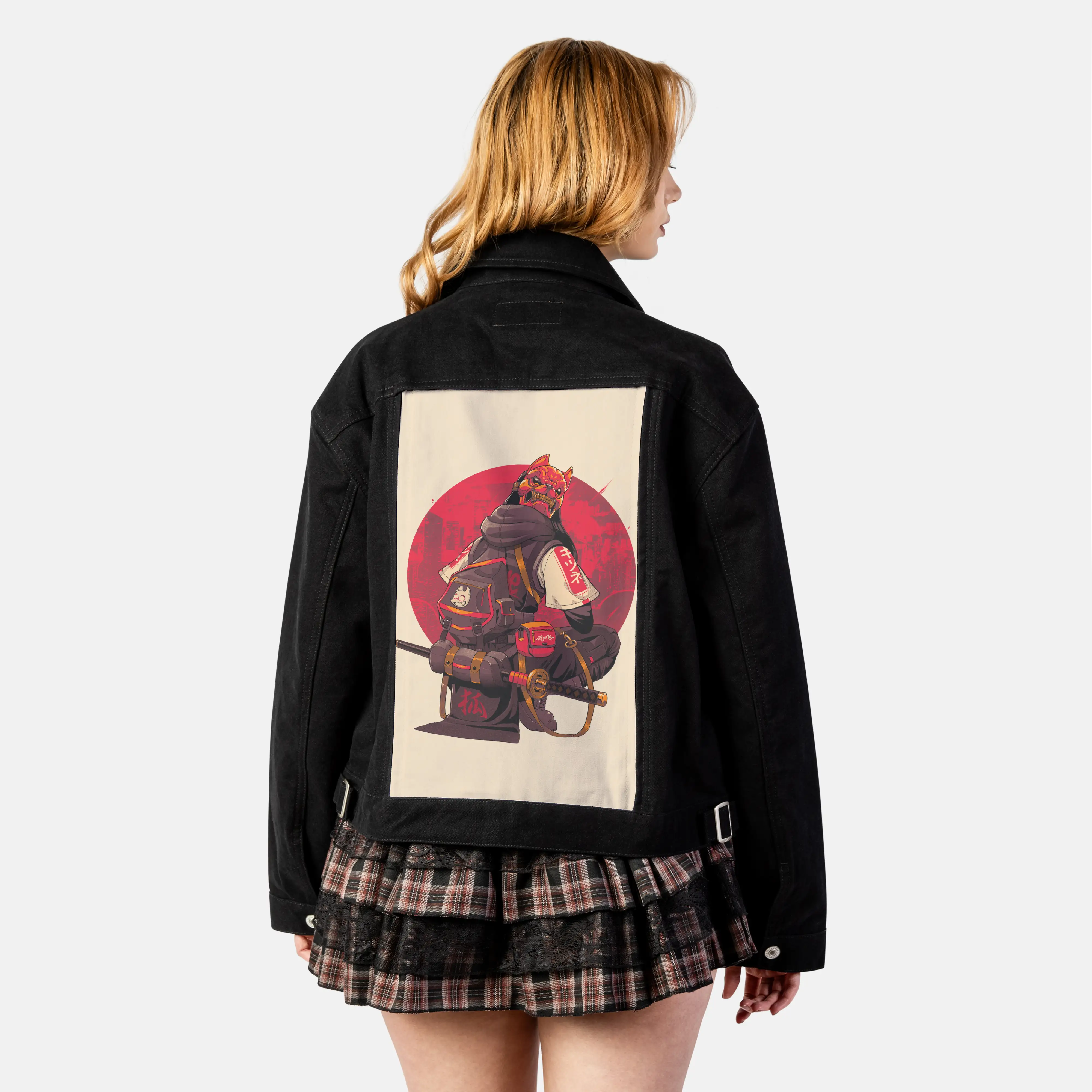 kitsunesamurai patch on female atelier canvas jacket in nightfall