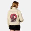kitsunesamurai patch on female atelier canvas jacket in tan