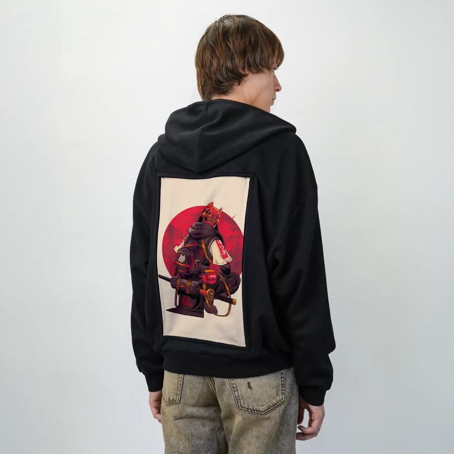 kitsunesamurai patch on male essential zip hoodie in after hours