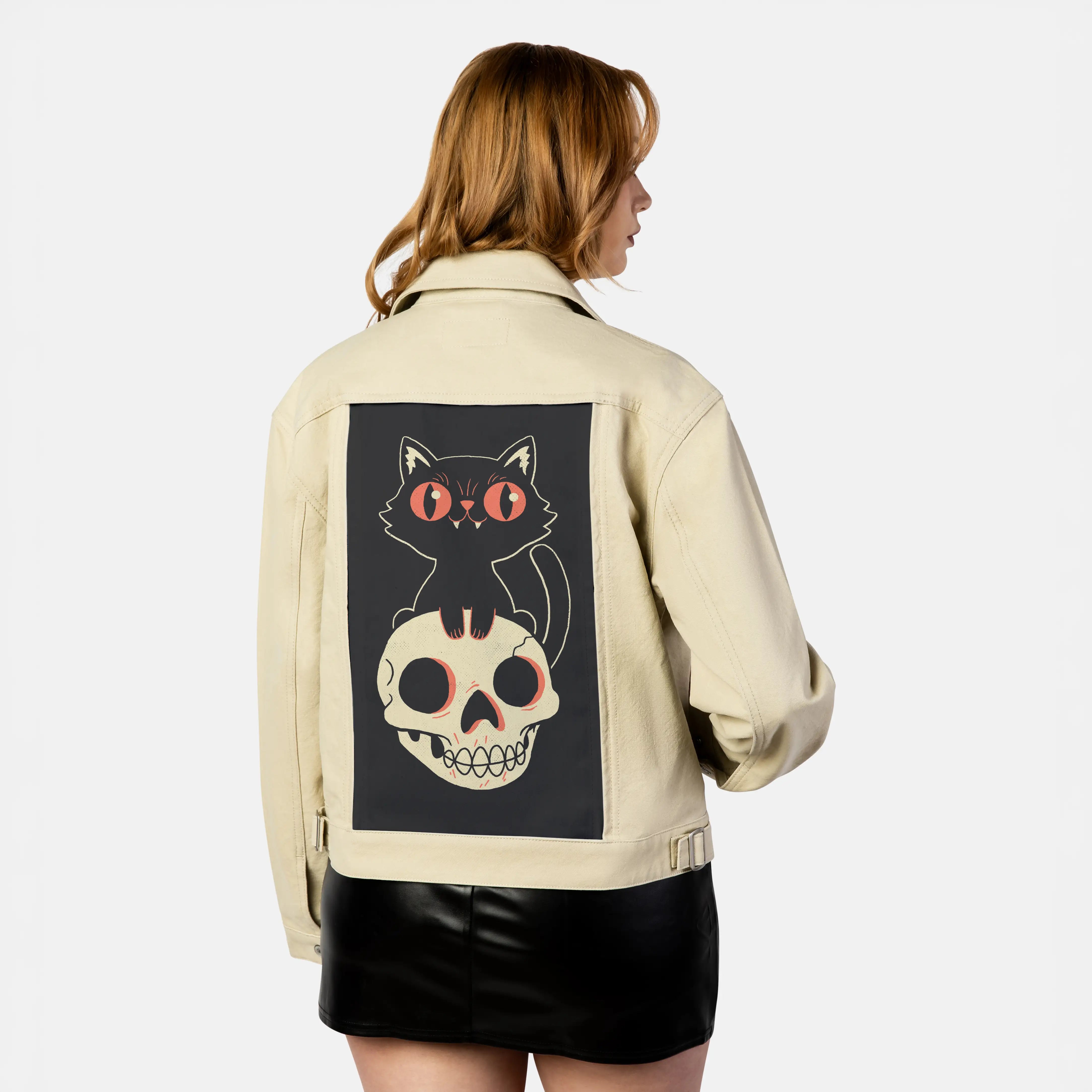 kittyskull patch on female atelier canvas jacket in tan