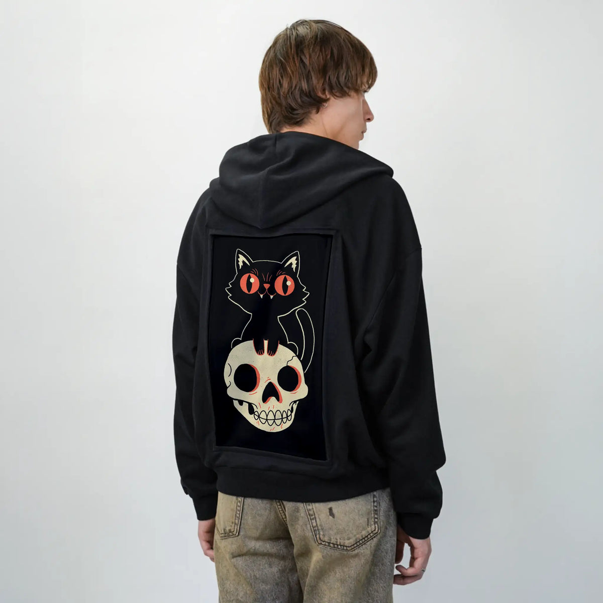 kittyskull patch on male essential zip hoodie in after hours