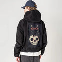 kittyskull patch on male retro cord hoodie in onyx