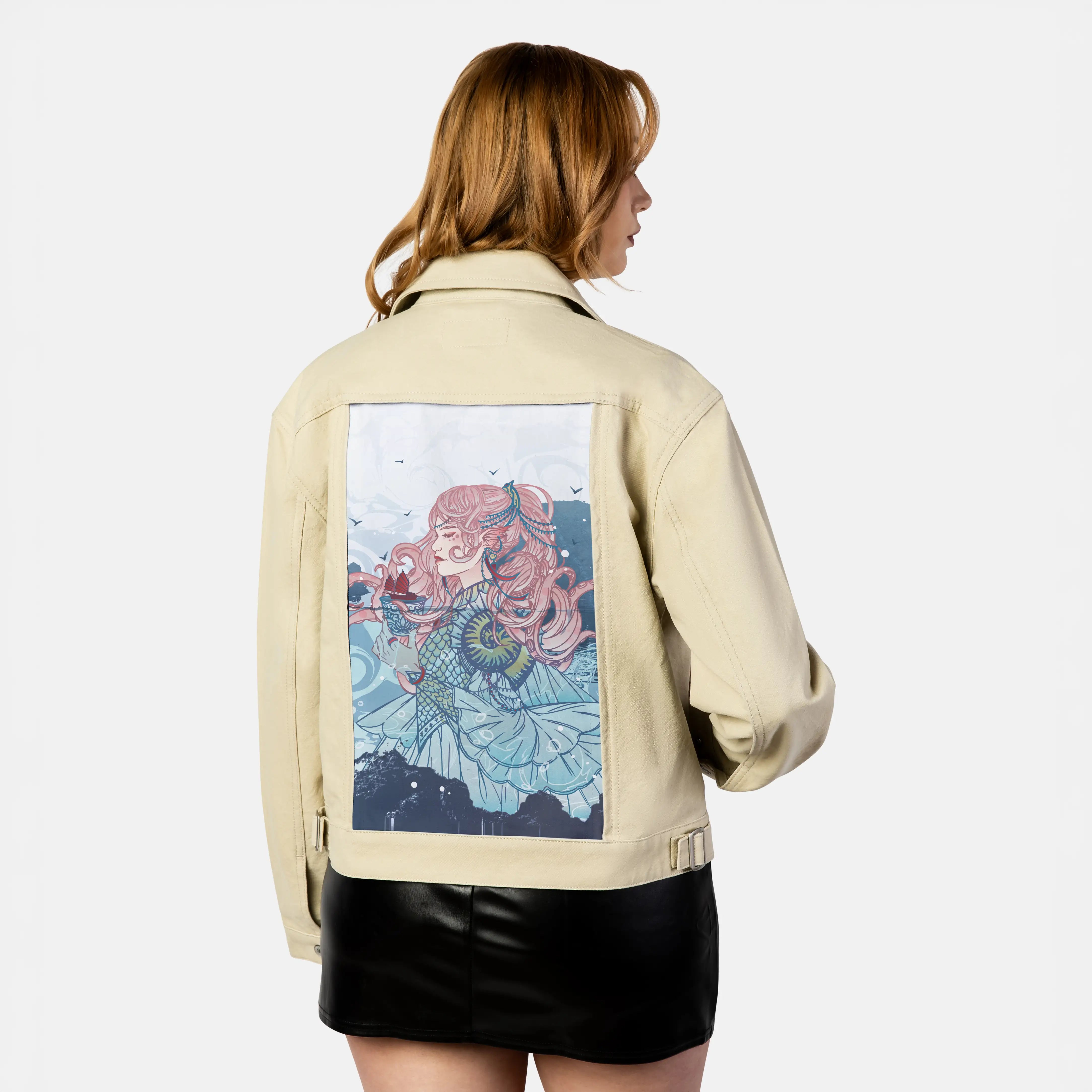 knightofcups patch on female atelier canvas jacket in tan