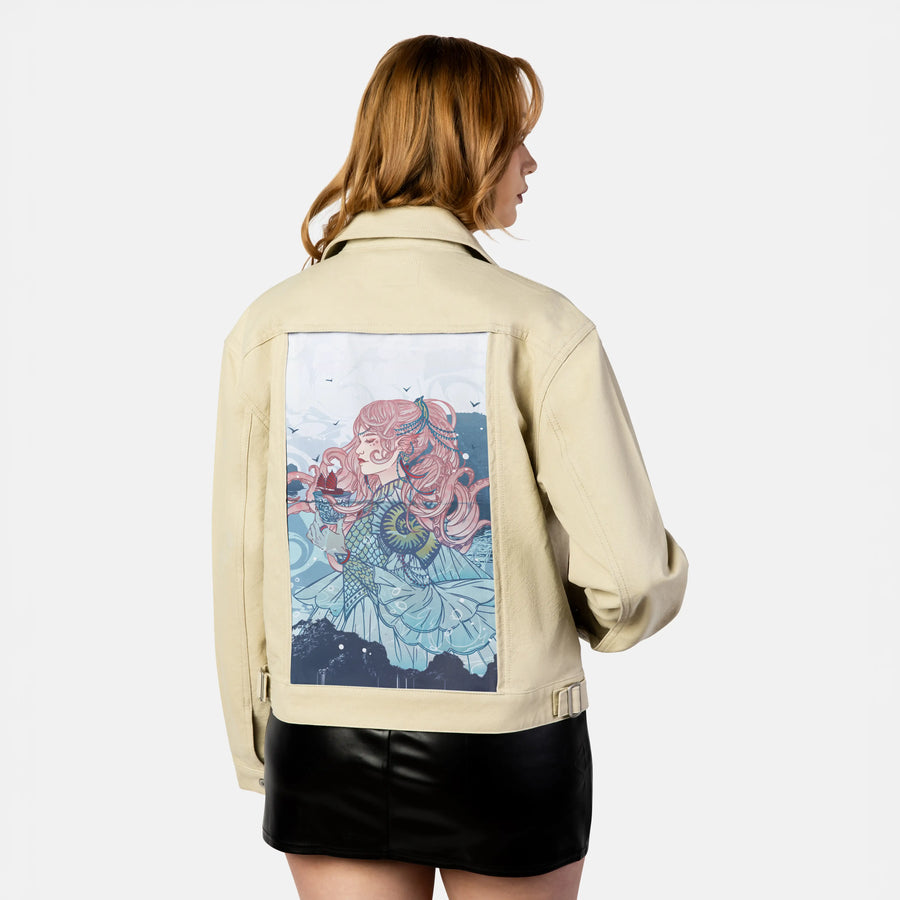 knightofcups patch on female atelier canvas jacket in tan