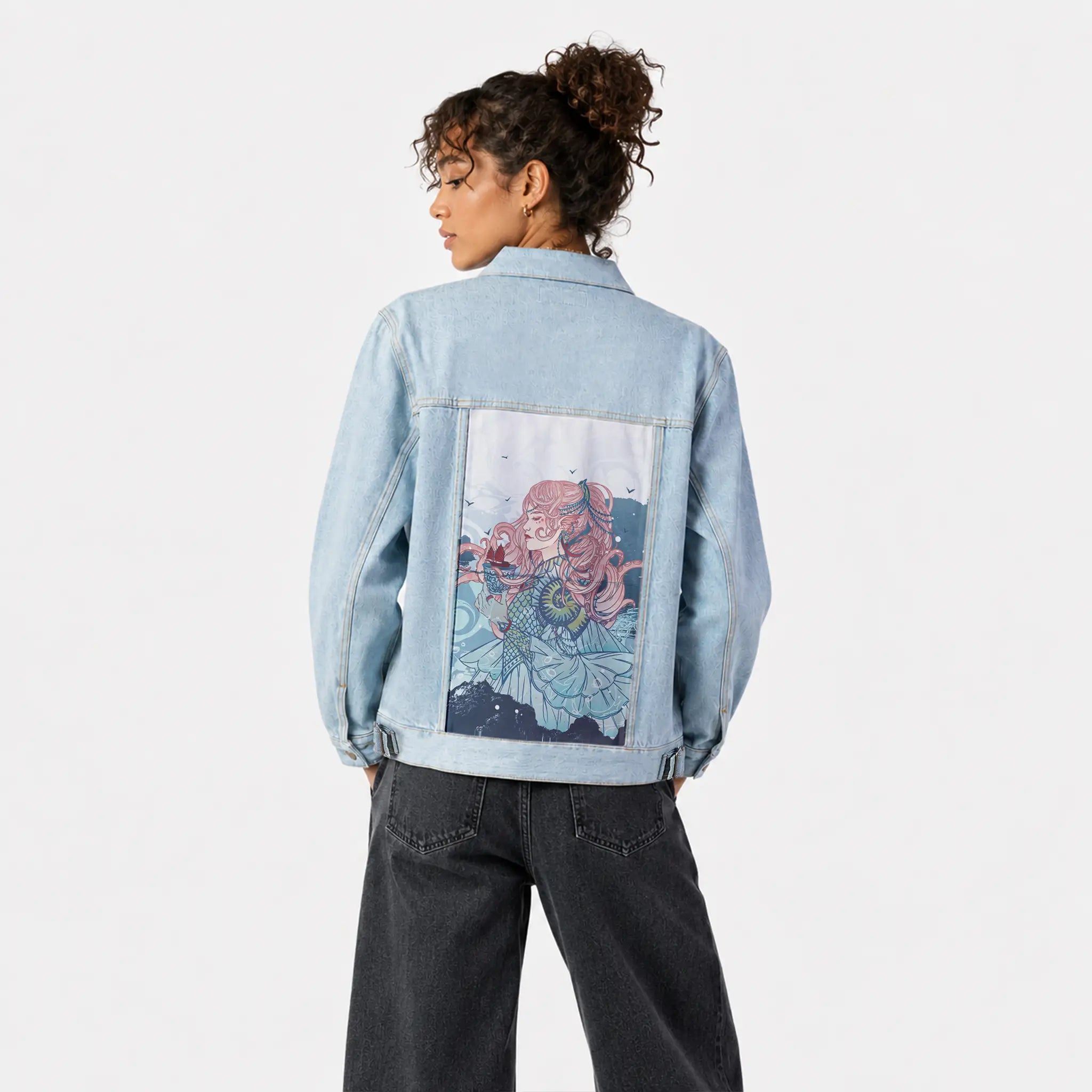 knightofcups patch on female og denim jacket in oceanside