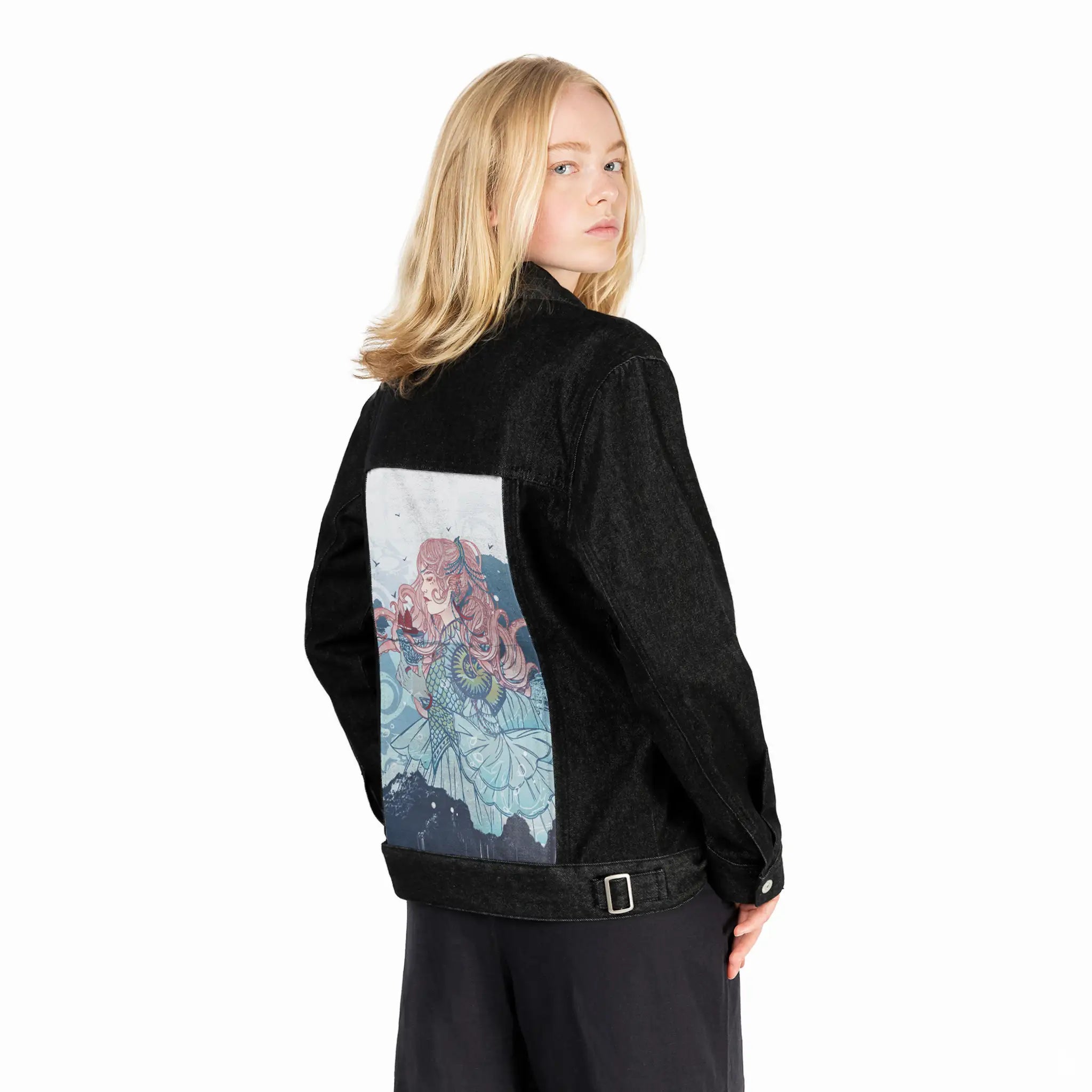 knightofcups patch on female og denim jacket in raven
