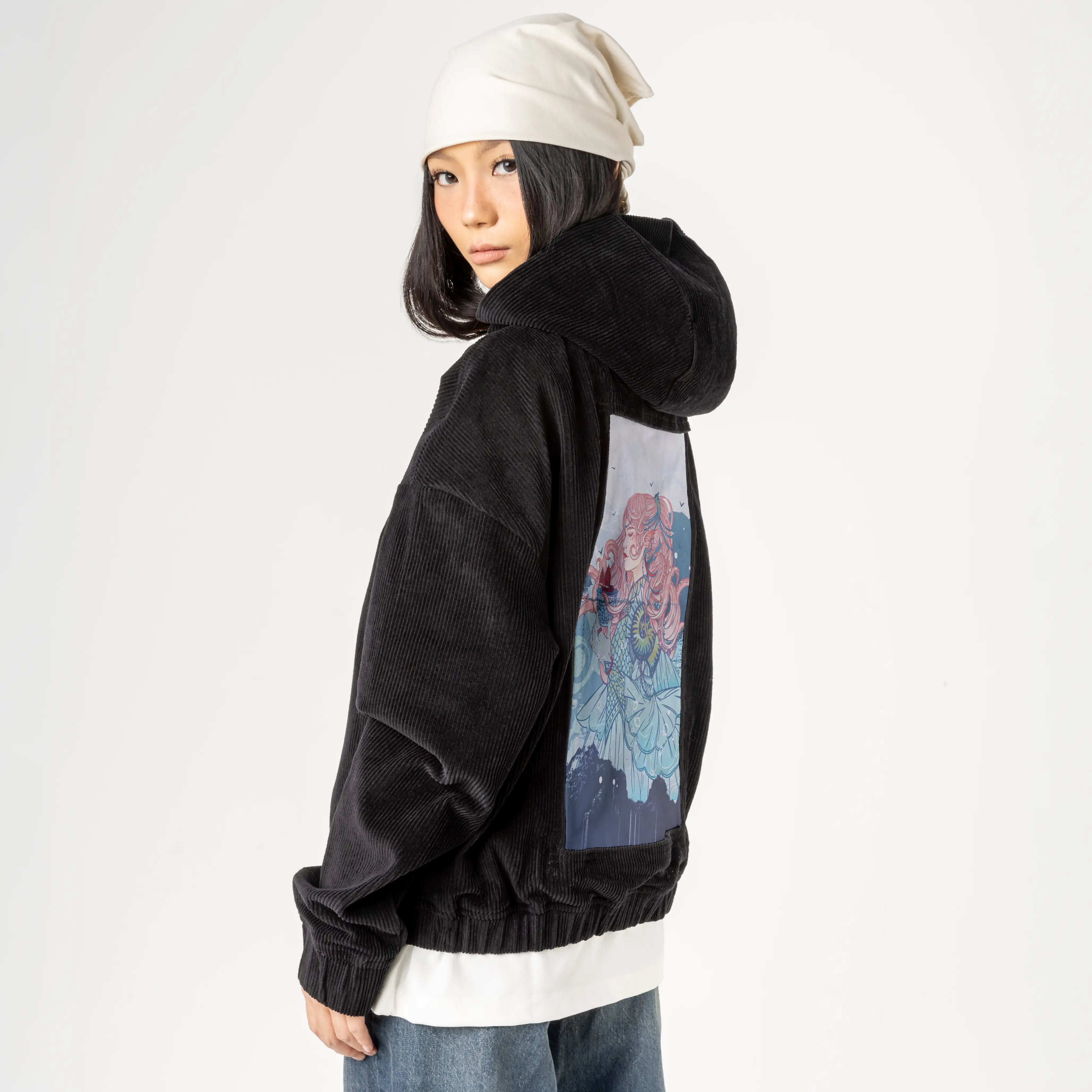 knightofcups patch on female retro cord hoodie in onyx