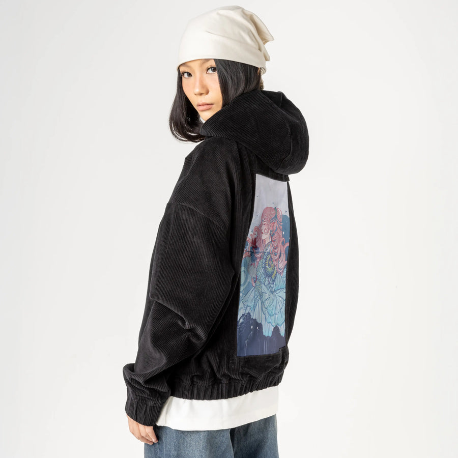 knightofcups patch on female retro cord hoodie in onyx