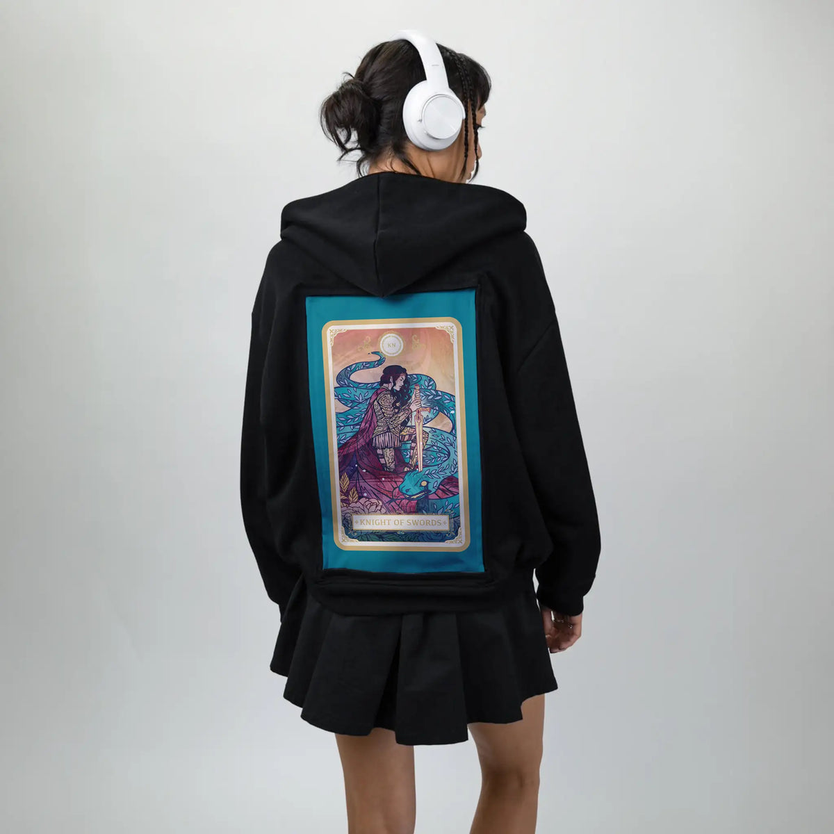 knightofswords patch on female essential zip hoodie in after hours