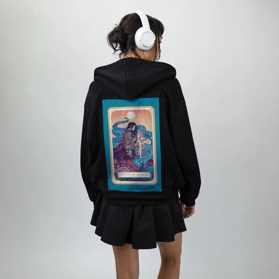 knightofswords patch on female essential zip hoodie in after hours