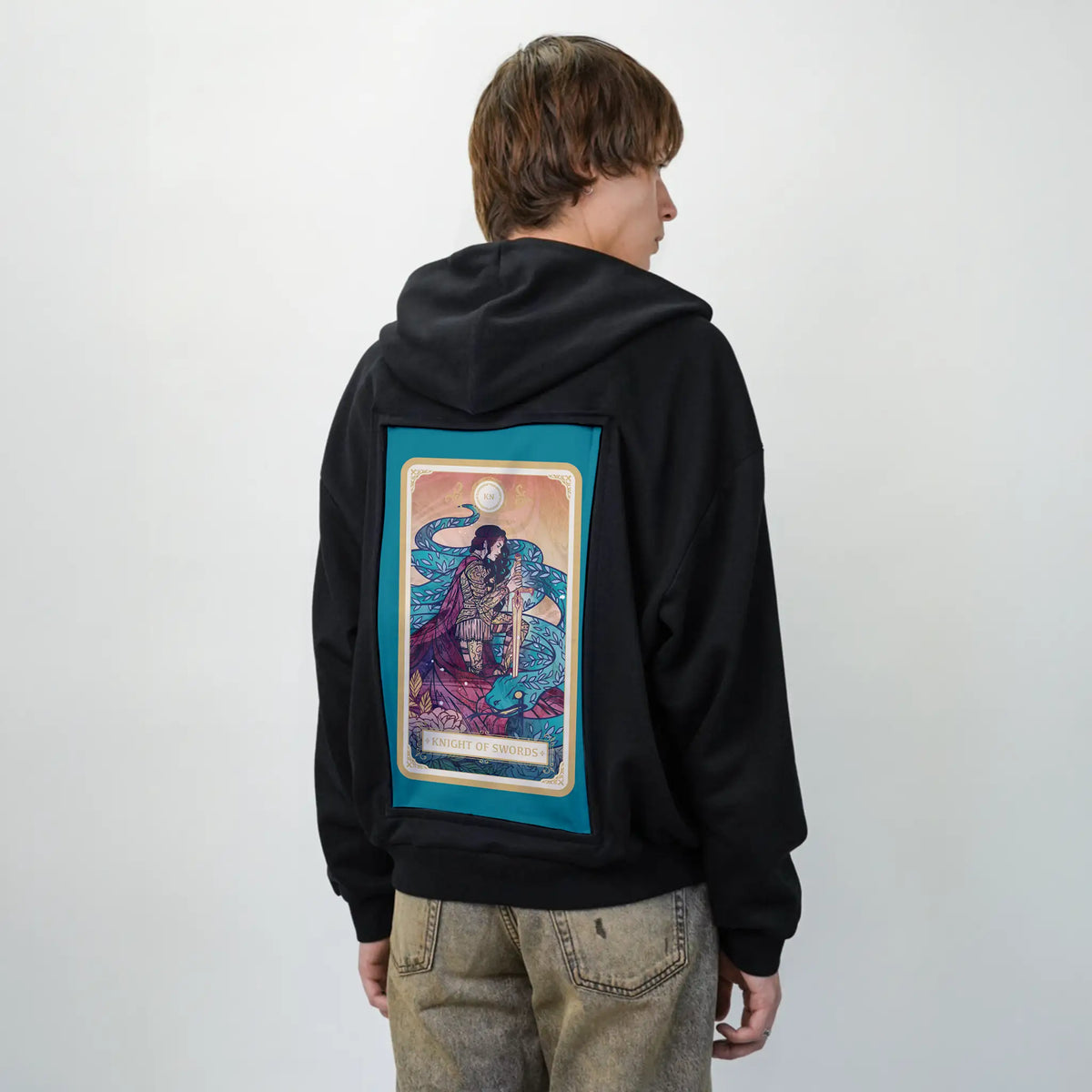 knightofswords patch on male essential zip hoodie in after hours