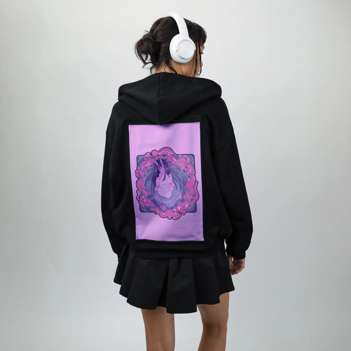koi patch on female essential zip hoodie in after hours