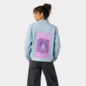 koi patch on female og denim jacket in oceanside