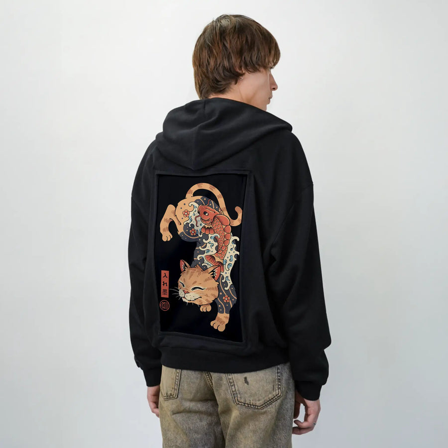 koifishcat patch on male essential zip hoodie in after hours