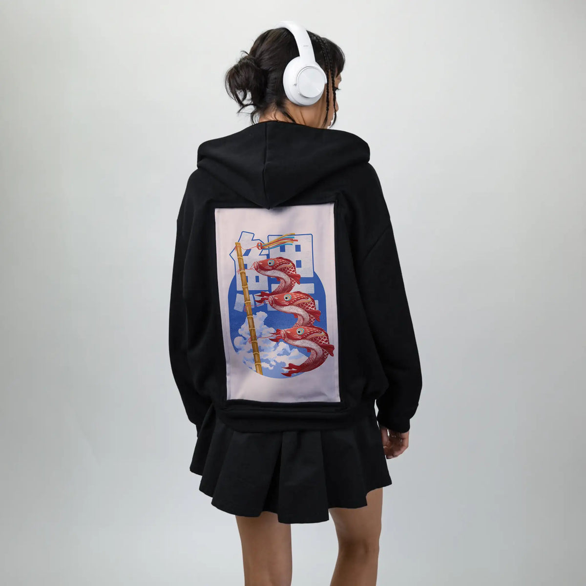 koinobori patch on female essential zip hoodie in after hours