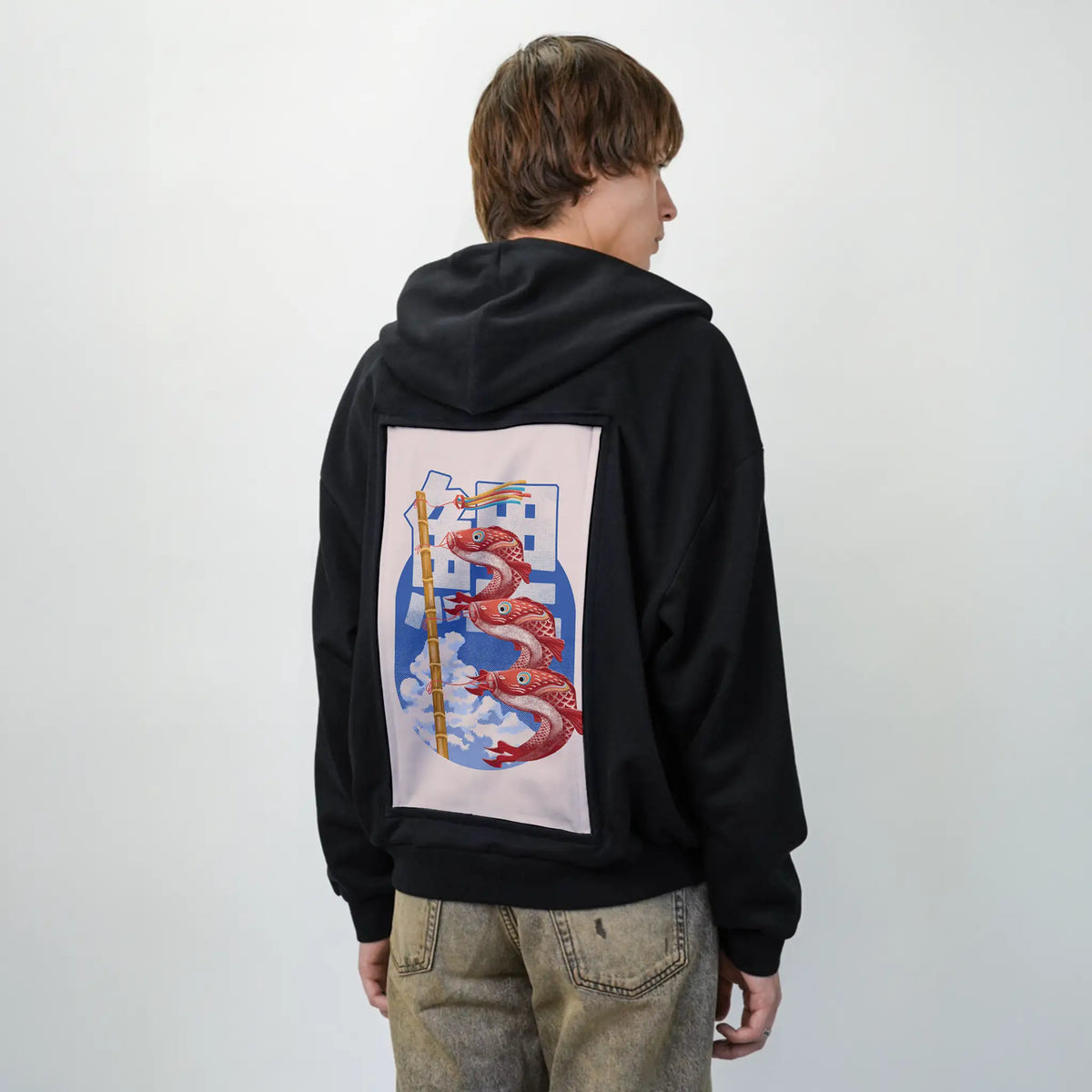koinobori patch on male essential zip hoodie in after hours