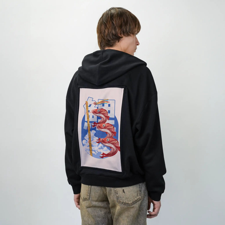 koinobori patch on male essential zip hoodie in after hours