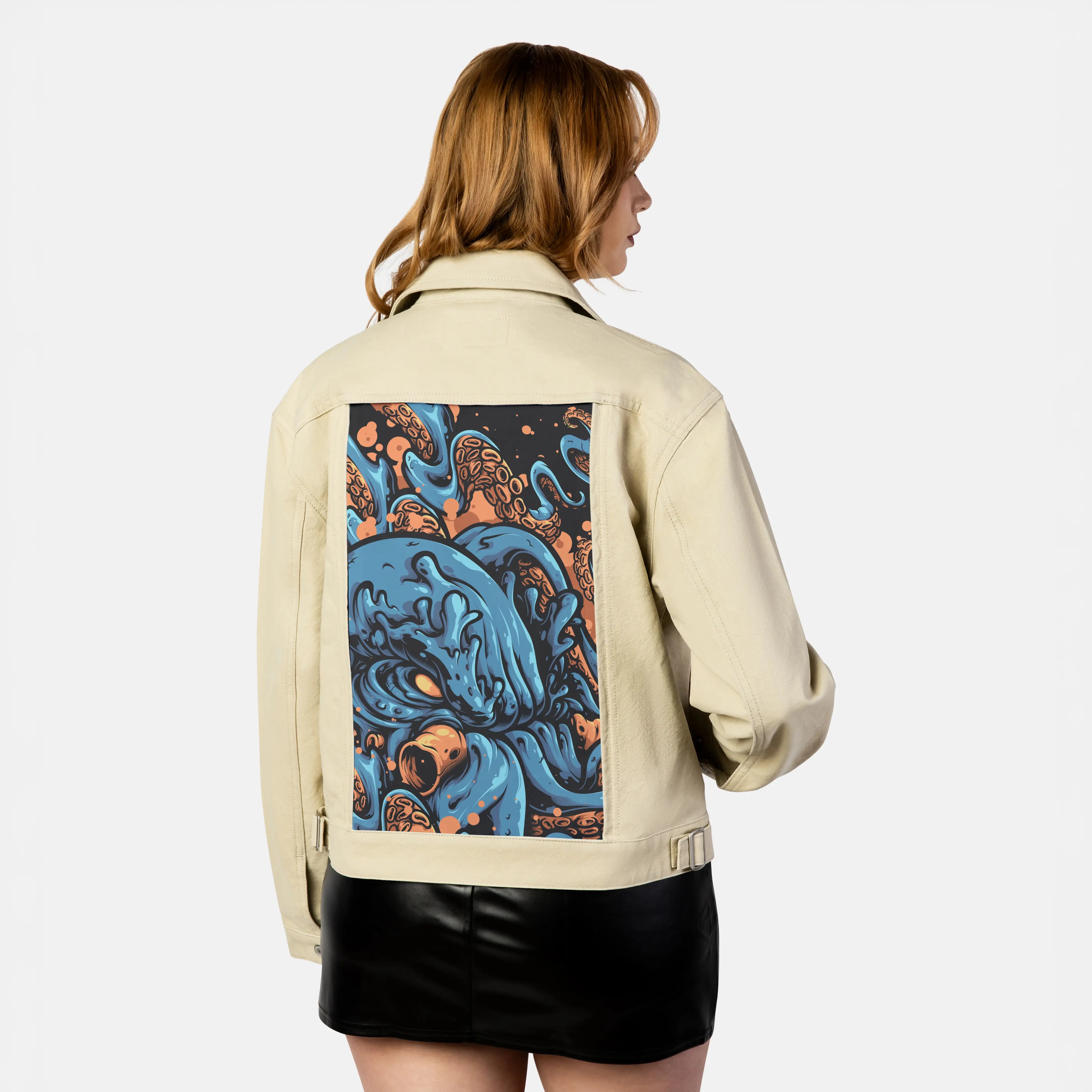 kraken patch on female atelier canvas jacket in tan