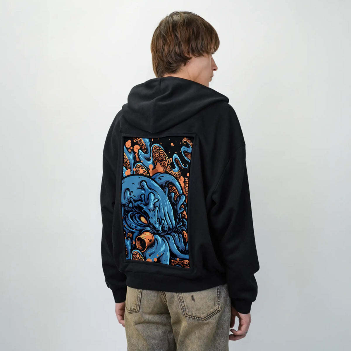 kraken patch on male essential zip hoodie in after hours