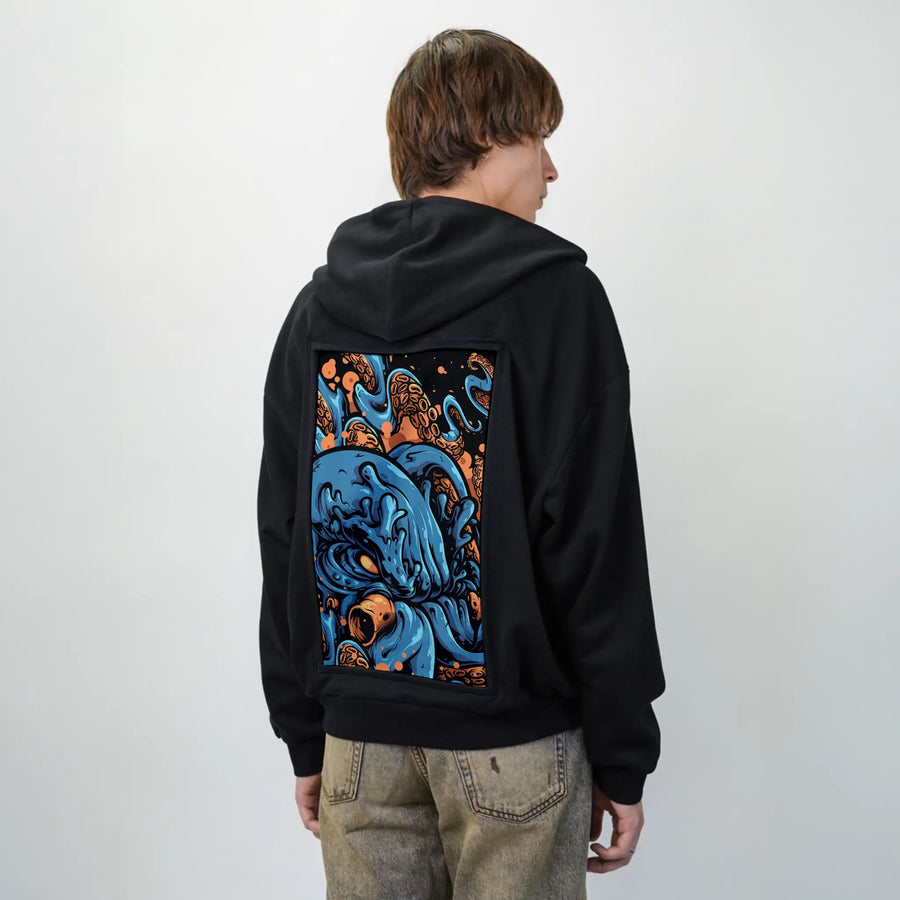 kraken patch on male essential zip hoodie in after hours