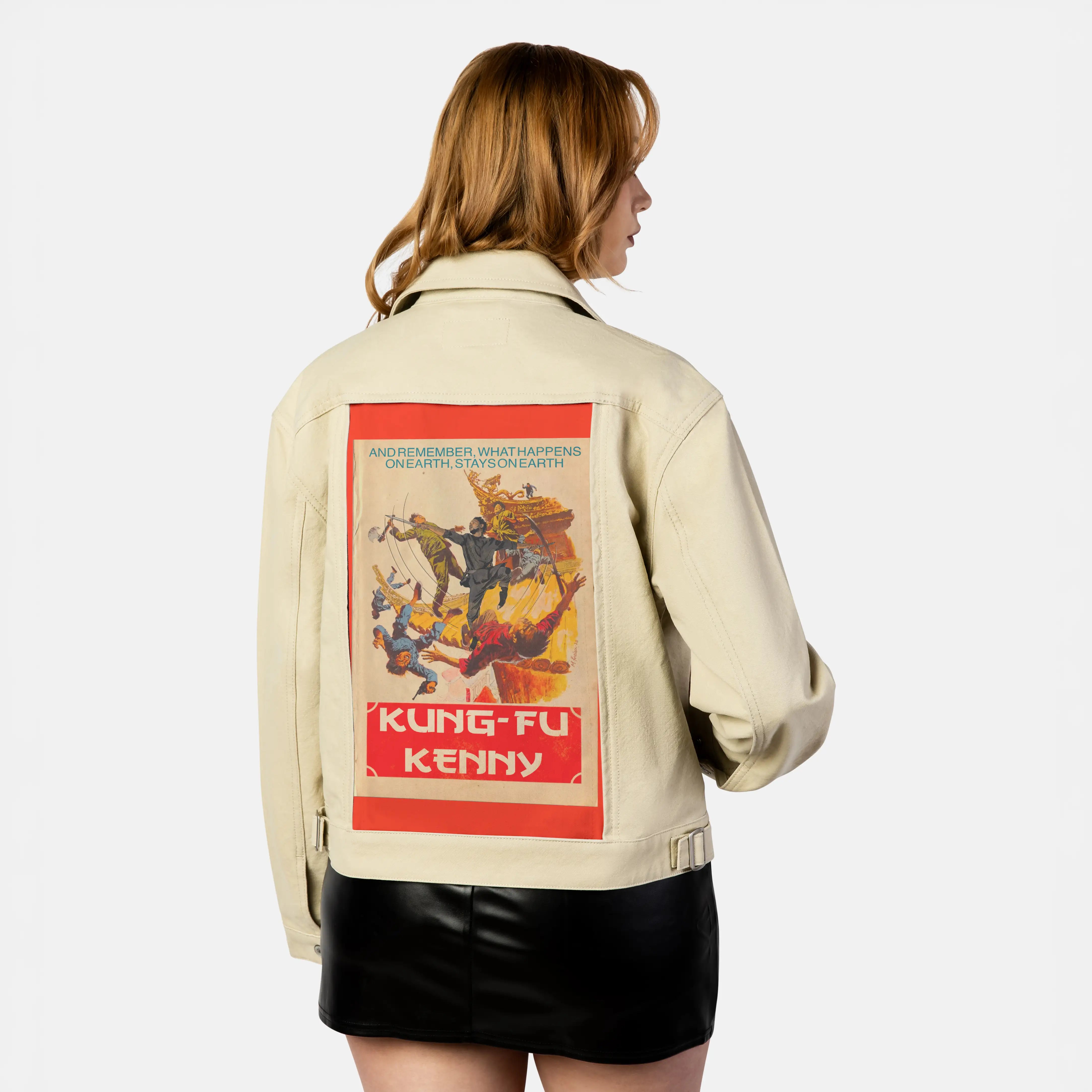 kungfukenny patch on female atelier canvas jacket in tan
