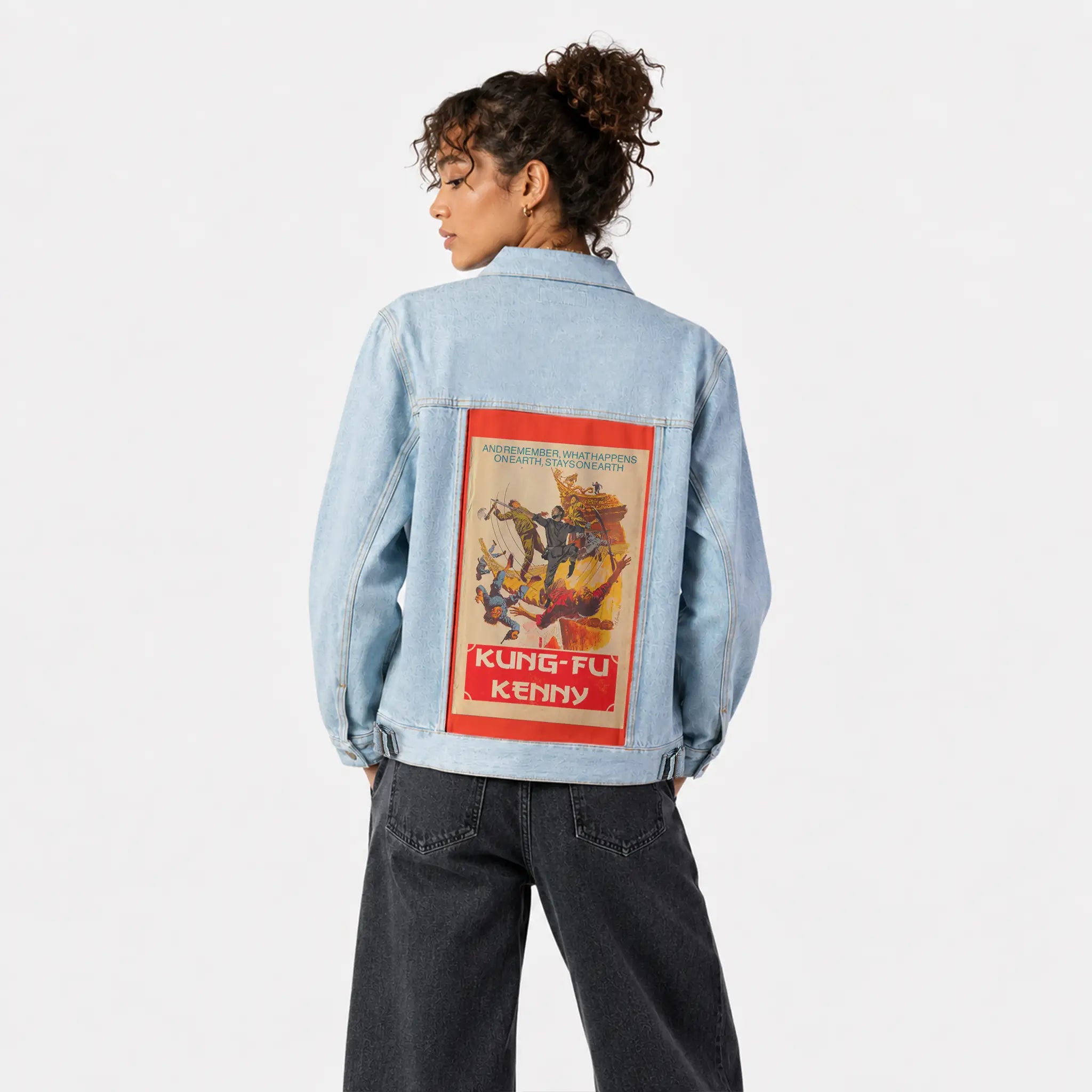 kungfukenny patch on female og denim jacket in oceanside