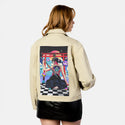kyokiblade patch on female atelier canvas jacket in tan