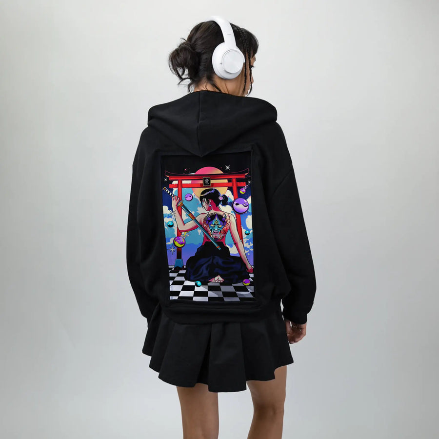 kyokiblade patch on female essential zip hoodie in after hours