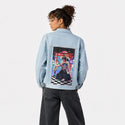 kyokiblade patch on female og denim jacket in oceanside