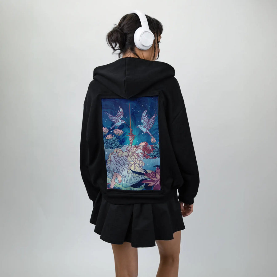 ladyofthelake patch on female essential zip hoodie in after hours