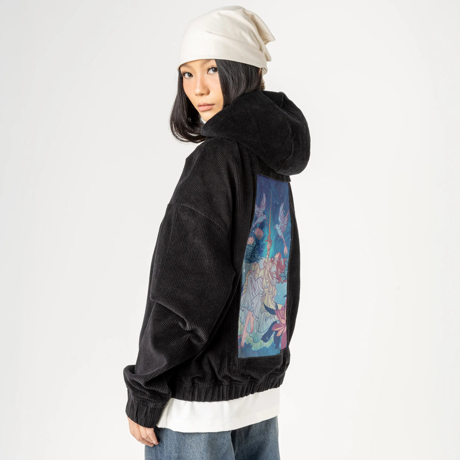 ladyofthelake patch on female retro cord hoodie in onyx