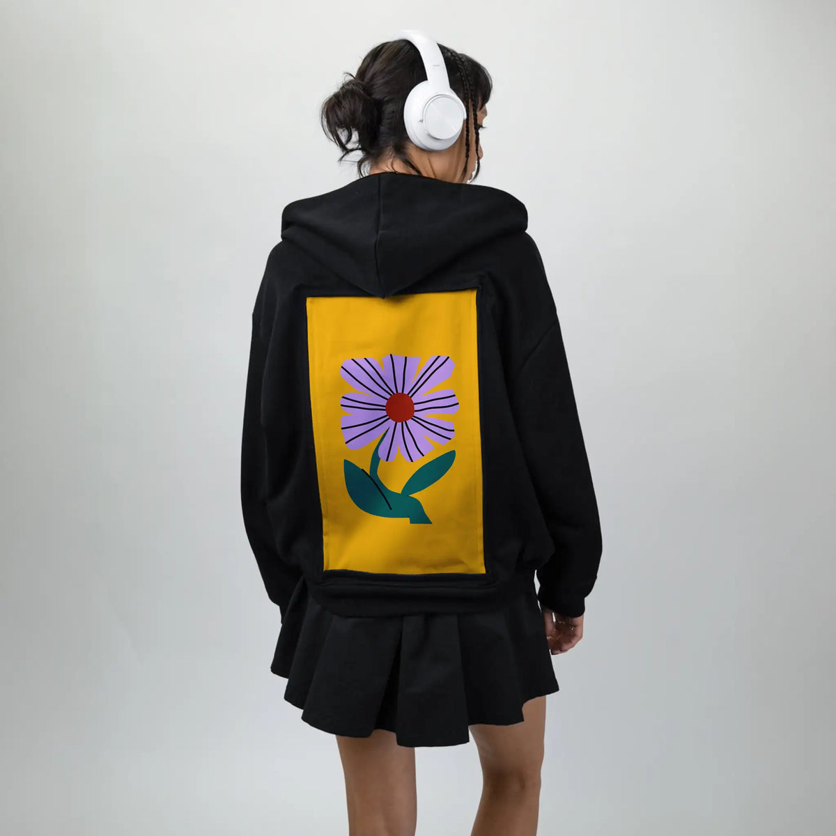laflor patch on female essential zip hoodie in after hours