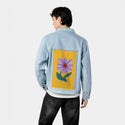 laflor patch on male og denim jacket in oceanside