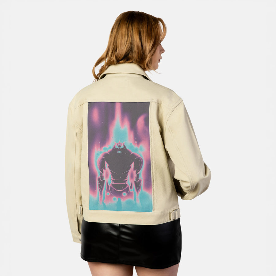 lasteffort patch on female atelier canvas jacket in tan