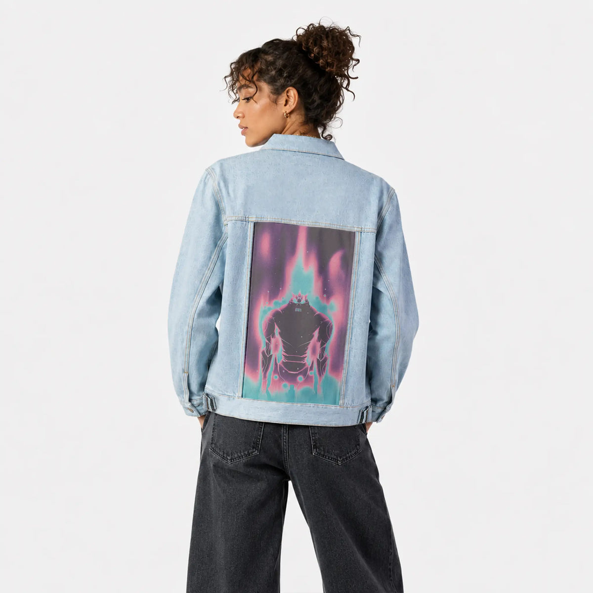 lasteffort patch on female og denim jacket in oceanside