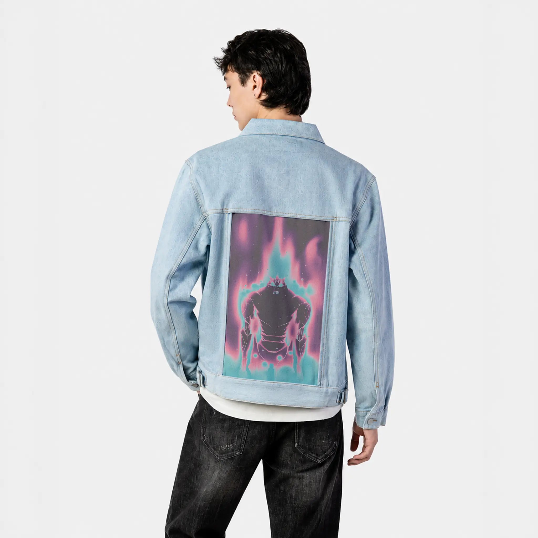 lasteffort patch on male og denim jacket in oceanside