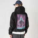 lasteffort patch on male retro cord hoodie in onyx