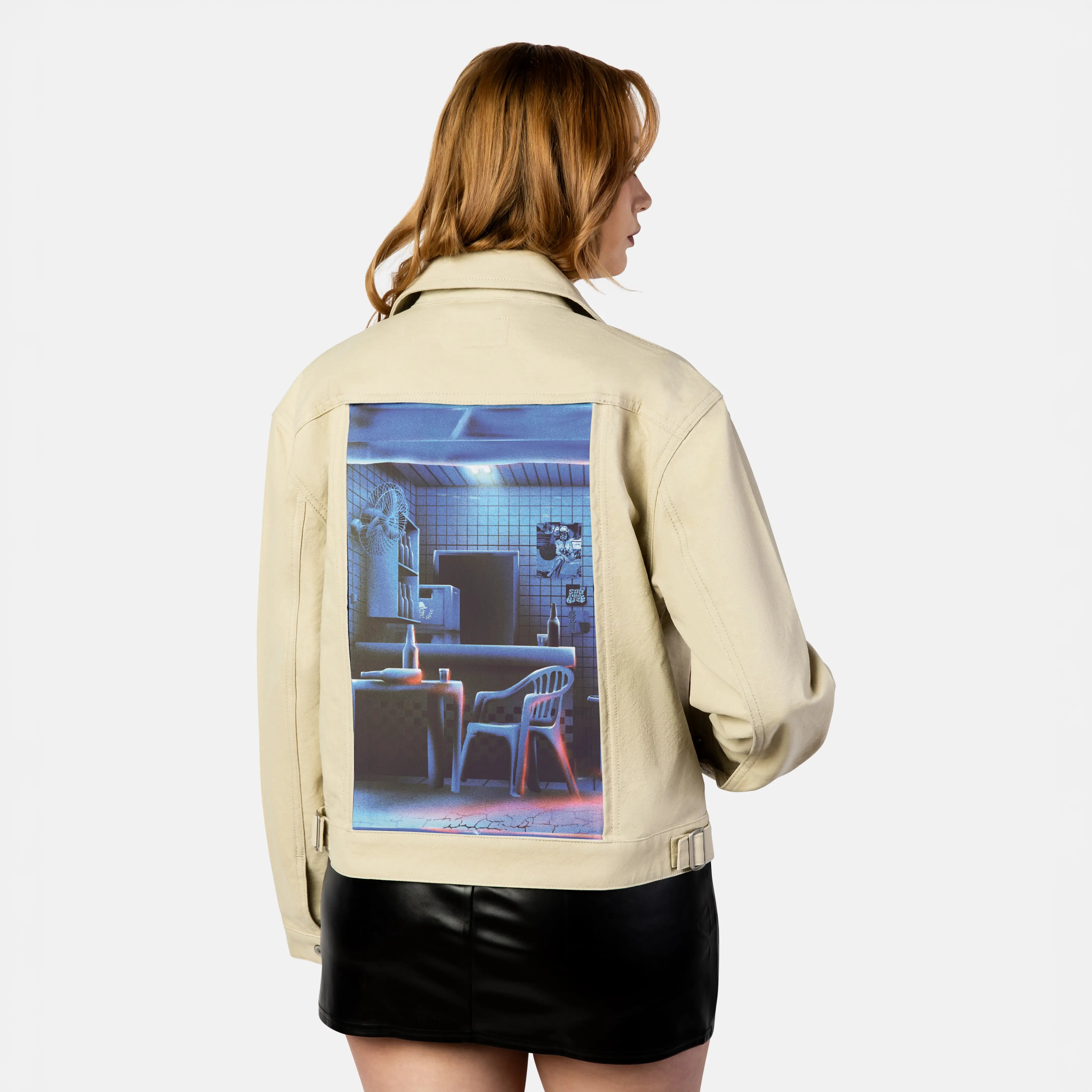 latenight patch on female atelier canvas jacket in tan