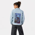 latenight patch on female og denim jacket in oceanside