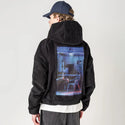 latenight patch on male retro cord hoodie in onyx