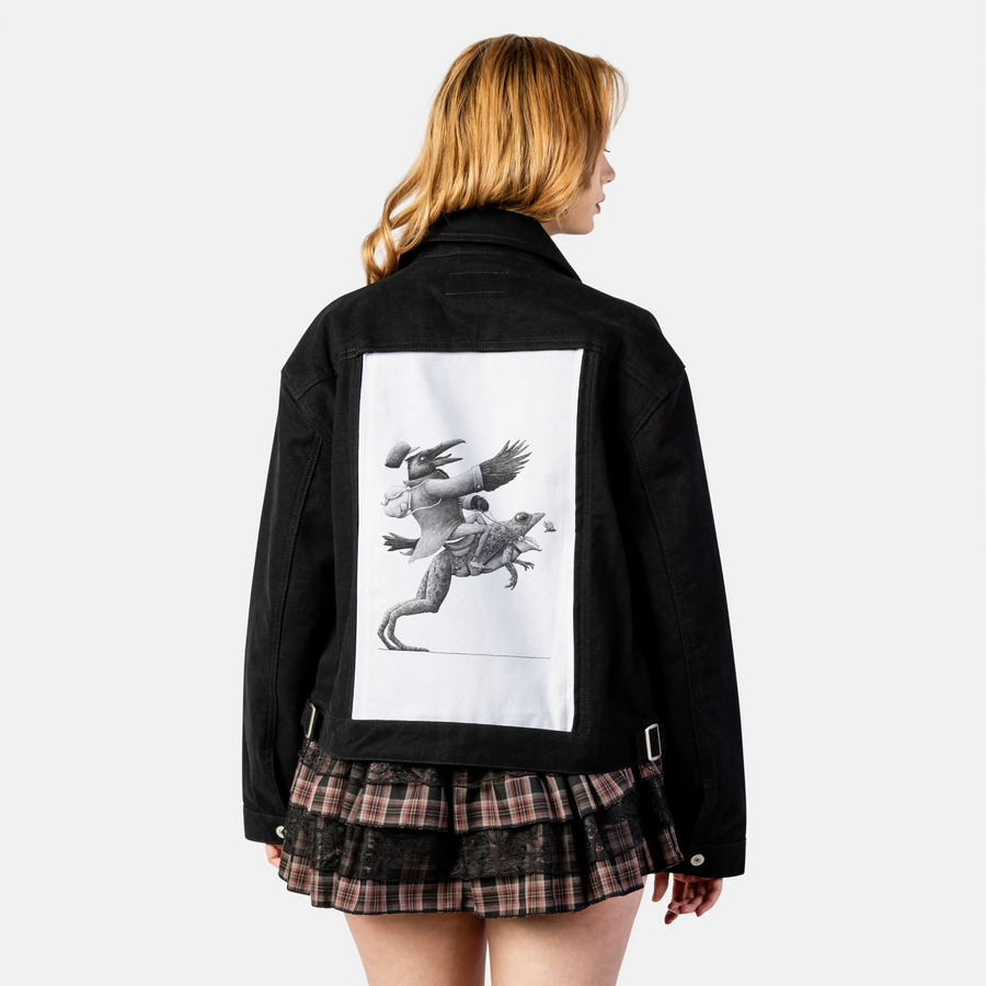 leapingfrog patch on female atelier canvas jacket in nightfall