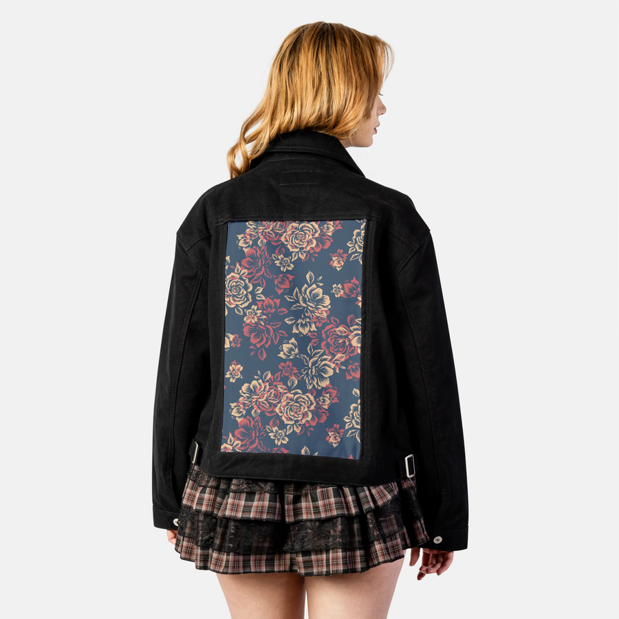 lesfleurs patch on female atelier canvas jacket in nightfall