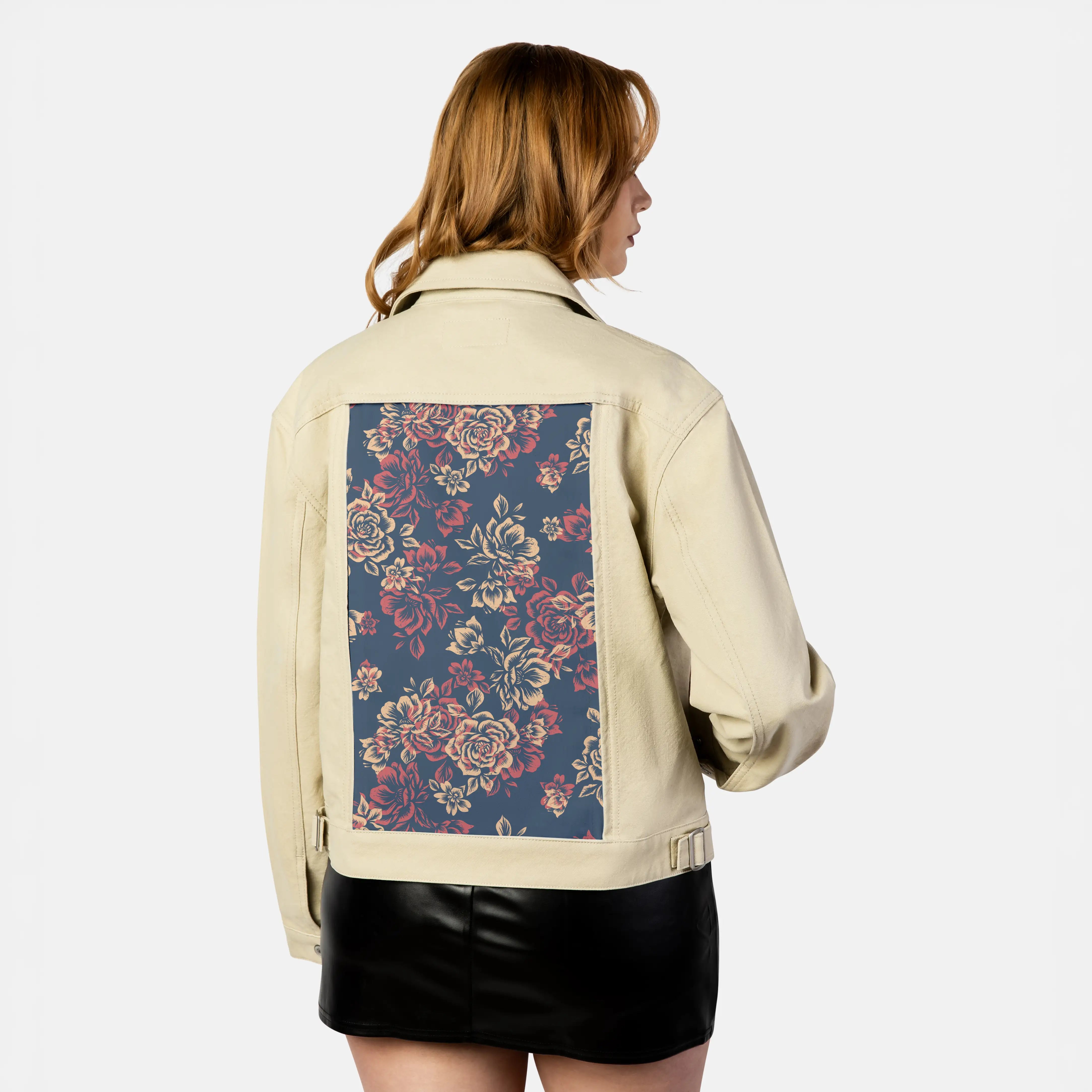 lesfleurs patch on female atelier canvas jacket in tan