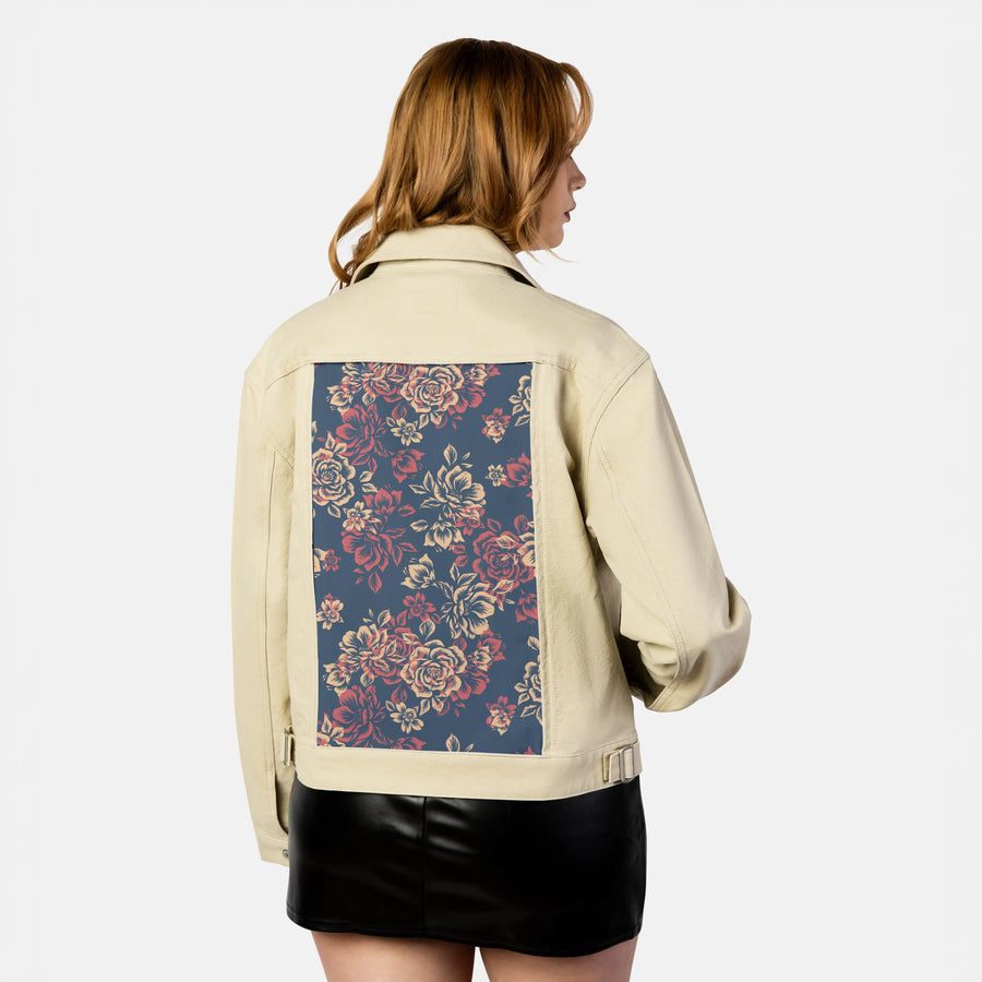 lesfleurs patch on female atelier canvas jacket in tan