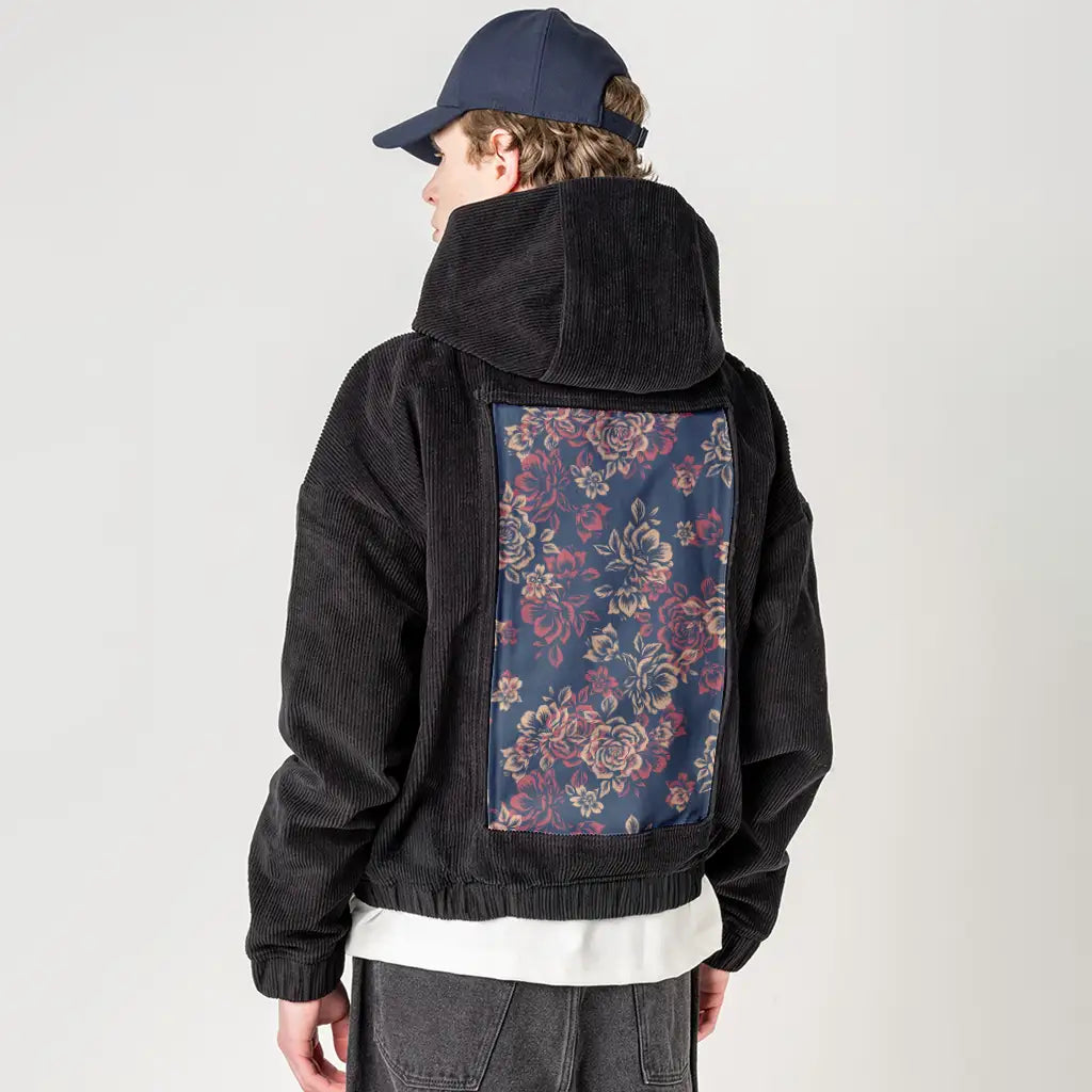 lesfleurs patch on male retro cord hoodie in onyx