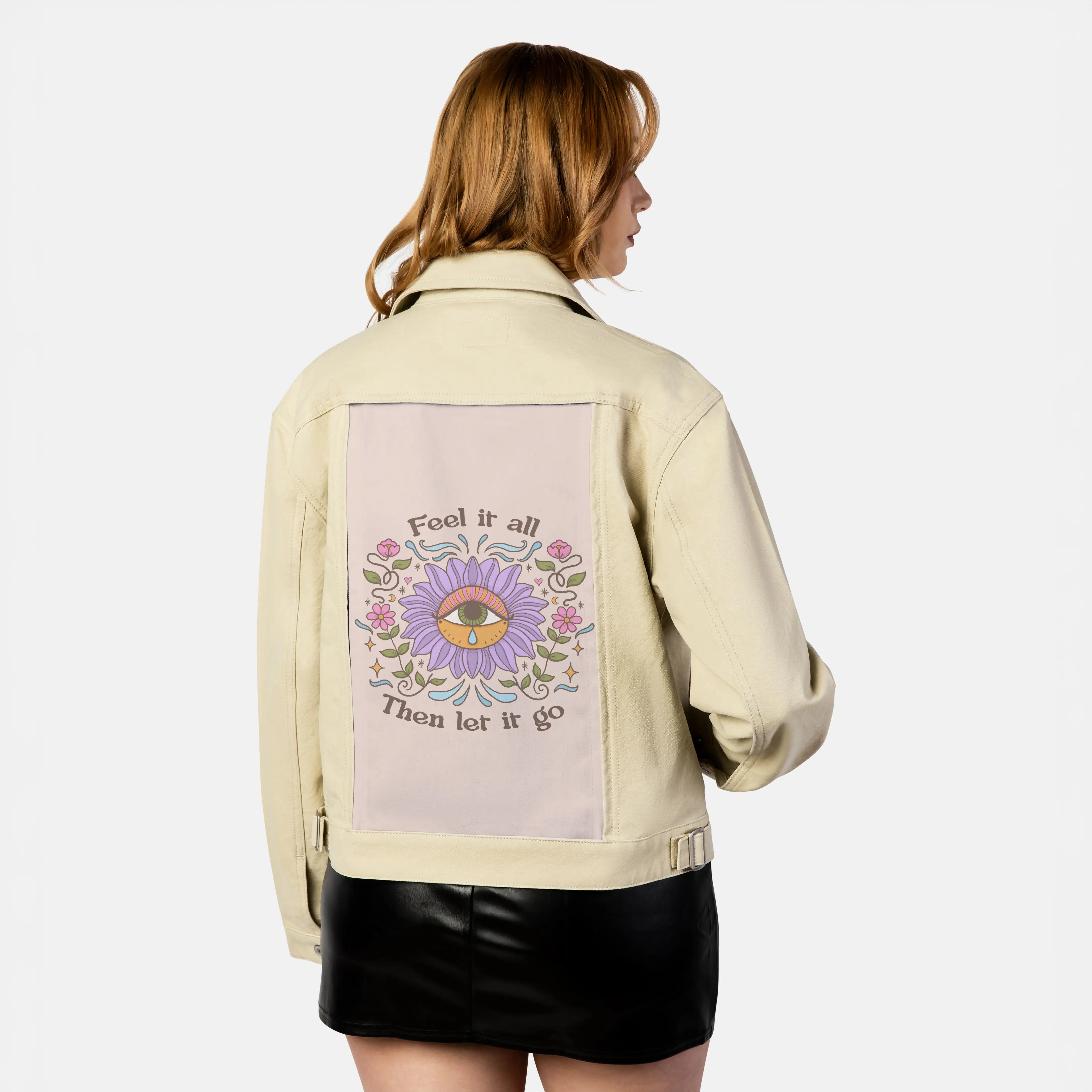 letitgo patch on female atelier canvas jacket in tan